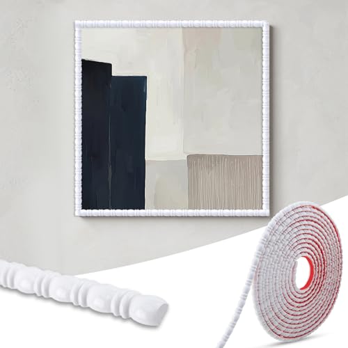 Hungbak 0.39" x 118" Peel and Stick Finished White Bead and Reel Molding Trim - Self-Adhesive Decorative Strip for Picture Frame, Mirror, Shelf, Wall, Door, Cabinet