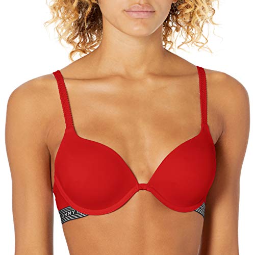 Tommy Hilfiger Women's Micro Push Up Bra with Lace Straps, Apple Red, 36B