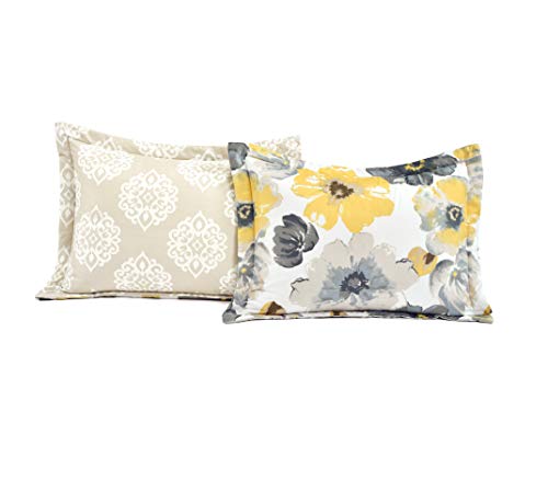 Lush Decor Leah 6 Piece Floral Comforter Set, Full/Queen, Yellow & Gray #TOP5