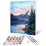 Ediximi Paint by Numbers Kit for Adults DIY Paint by Number 12' x 16' Canvas with Wooden Frame Drawing Arts and Crafts for Adults and Beginners,Snowy Mountains