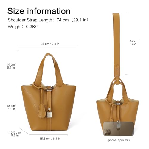 Bucket Bags and Purses For Women Drawstring Top Handle Shoulder Handbags with 2 Detachable Straps fashionable lock design (Brown) by Ginimtso - Used condition - Image 3