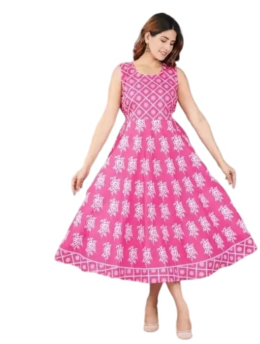 Vishal' Boho Jaipuri Print Cotton Maxi Dress for Women Sleeveless & Flowy-image-16