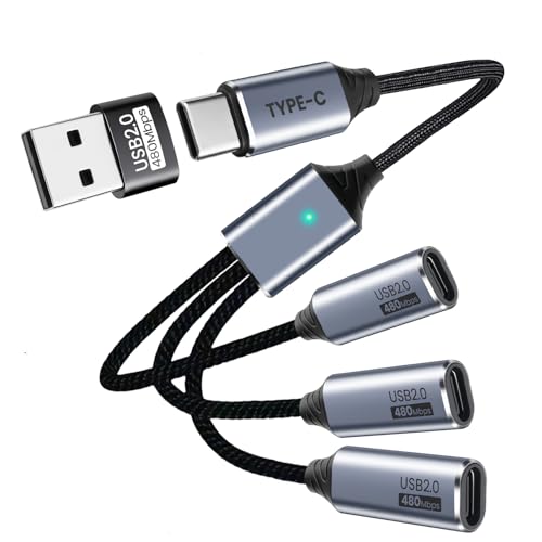 Seminer USB C Splitter 3 Port mit USB-Adapter f&uuml;r die Daten&uuml;bertragung, USB-C-Splitter zum Aufladen, M&auml;nnlich zu Multi Typ-C Buchse Kabel Kompatibel mit Smartphone, PC, Flash Laufwerk, Drucker