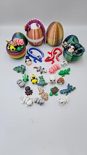 10 Pack Mystery Mini Animal Packs - 3D Printed Articulating Figurines - Unique and Fun Designs Includes Mystery Egg - Stress Relief (10 Pack)