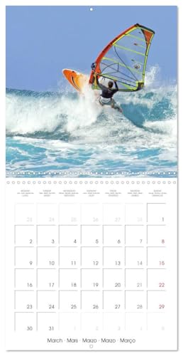 Planche à voile: Eau, écume et vagues (Calendrier mural carré 2026 30 x 60 cm (ouvert)) Calendrier double avec une page pour vos prises de notes: La ... l’eau, toute voile devant (CALVENDO Sportif)