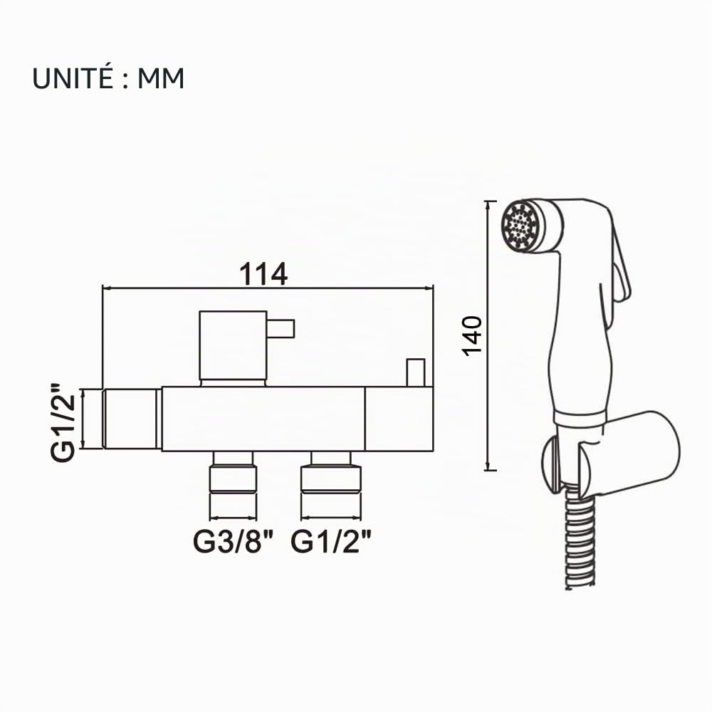 Ibergrif - Douche WC Set avec Flexible, Support, Douchette, Chromé
