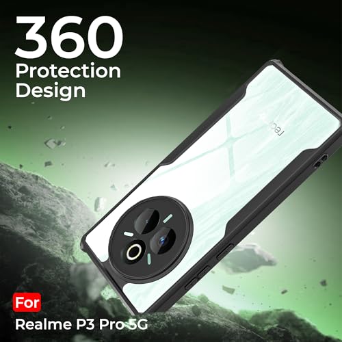 Image of A rtistque Clear Hard Transparent Acrylic Armor Anti-Drop Shockproof TPU Edge Back Cover Case for Realme P3 Pro - Black