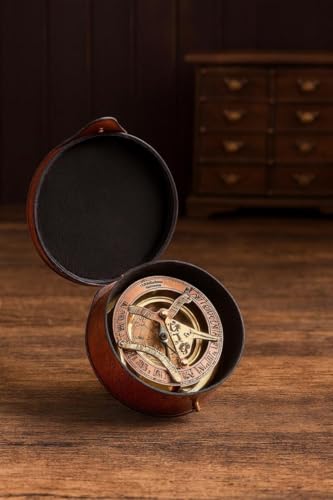 Brass Gilbert Sons Sundial Compass con estuche de cuero 4 pulgadas, Día del Padre, Día de la Madre, Graduación, Regalos para hombres miniatura 3