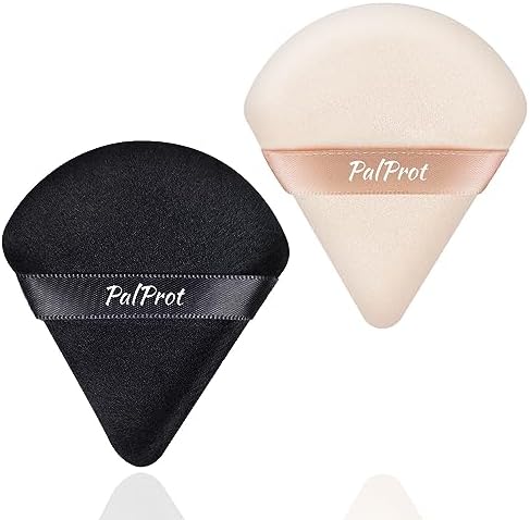 2 Pcs Triangle Makeup Powder Puff for Face Powder Soft Triangle Velour Powder Puff Reusable Triangle Powder Pad Pressed Applicator for Under Eyes and Face Corners Loose Setting Powder (Black & Pink)