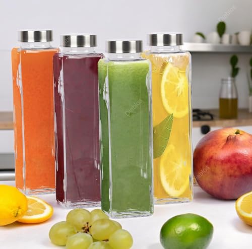 Image of LARYNX 750ML Glass Water Bottle, Square Refrigerator bottles set- Perfect for Home, Travel, Juicing, Water, Smoothie - Reusable Glass Drinking Bottles - (Clear, Pack of 1)