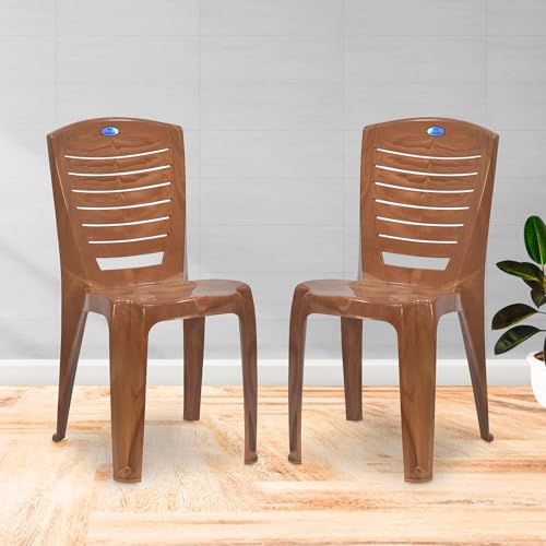 Image of Nilkamal Mid Back Chair CHR 4025 | Armless, Stackable, Set of 2 | 100% Polypropylene | Pear Wood | For Living Room, Bed Room, Kitchen, Office, Outdoor