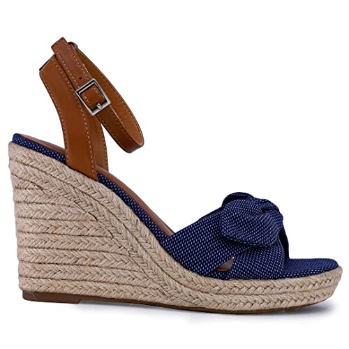 Nautica Women's Espadrille Wedge Sandals With Stripe Bow Platform Slide In With Buckle-Curia-Navy-7.5 #TOP1