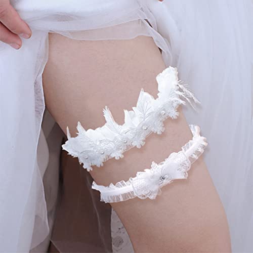 Hermoli Wedding Bridal Garters White Floral Lace Tassel Bride Flowers Pearl Thigh Garter Sets Rhinestones Leg Band For Wedding (2Pcs) #TOP7