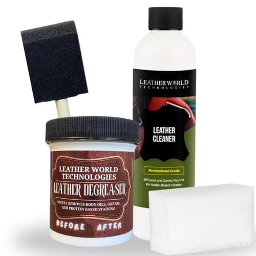 Leather Degreaser Cleaning Kit - for Body Oils Head Armrest and Dark Colored Stain Removal | Easy Application Non-Aerosol Formula