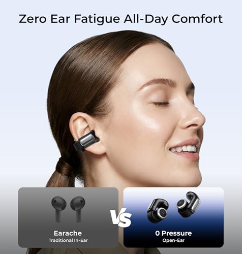 LC-dolida Open-Ear Wireless Earbuds with Smart LED Display Case, Clip On Earbuds All-Day Comfort & Situational Awareness, Case Control for Volume, EQ, Music, Find My Earbuds & Camera, Timer (Black) by LC-dolida - Used condition - Image 2