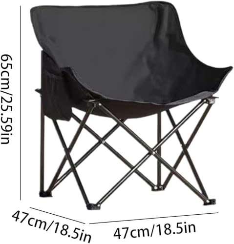 Image of Frevrons Foldable Camping Moon Chair with High Back - Lightweight Portable Outdoor Folding Chair Side Pocket - Heavy Duty X-Frame for Balcony, Garden, Hiking & Travel (Black) (FISHING BLACK CHAIR)
