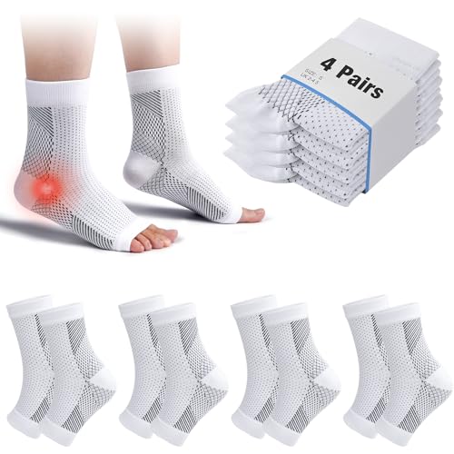 cheap4uk 4 Pairs Cavigliera Sportiva Cavigliera Ortopedica Tutore Caviglia Distorsione Fascia Elastica Caviglia Suppor per Cavigliera Uomo E Donna Fascite Plantare (Bianco, S)