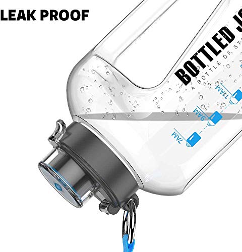 Image of 1 Gallon Water Jug with Flip-top Lid and Handle Strap, Leak-proof BPA Free Reusable Time Marker Reminder Large Capacity Wide Mouth Gallon Water Bottle for Outdoor Sports Fitness Gym Hiking Clear