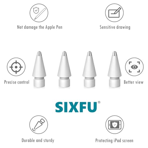 Image of SIXFU 4 Replacement Metal Tips Compatible with Apple Pencil Tip, Durable Tips Compatible with Apple Pencil Pro /Apple Pen /USB-C /1st /2nd Generation, Accessories Compatible with iPad iPencil