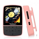 Yoton MP3 Player with Bluetooth 5.2, Expandable to 64GB, HiFi-Music, Mini Size, with Sports Clip, Independent Volume Button, FM Radio, Earphones Included (Pink)