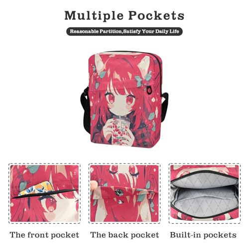 Sweet Cute Cherry Red Anime messenger bag cute Crossbody Bags For Women Womens Fashion Purses Adjustable Strap for Shopping Casual2