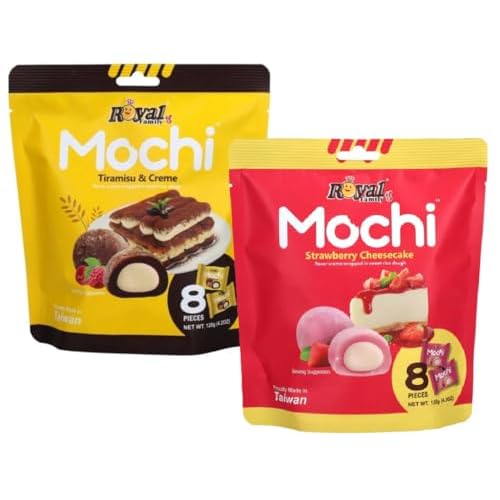 Royal Family Mochi 2er-Set: Tiramisu & Strawberry Cheesecake. 2x 120 g Reiskuchen mit cremiger Füllung – zart, süß & köstlich. Ideal als Dessert oder Snack
