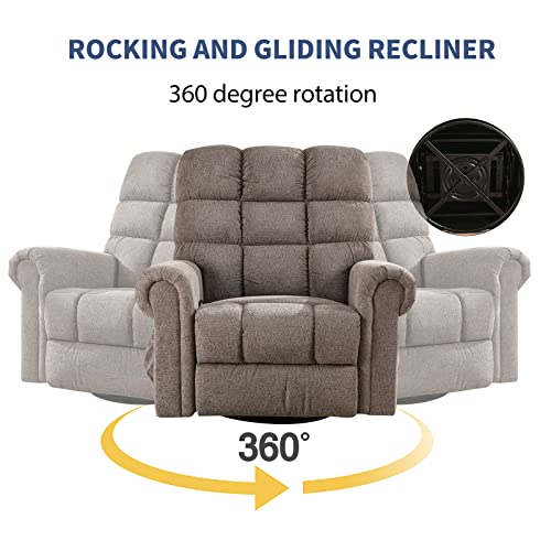 Anj Oversized Rocker Recliner Chair With Massage And Heat, Manual Overstuffed Swivel Recliners For Big Man, Large Glider Rocking Reclining Chairs For Living Room, Camel #TOP2