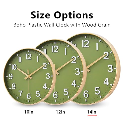 Image of HZDHCLH Wall Clocks Battery Operated,Wall Clock Green Gold,14 inch Wall Clock Silent Non Ticking Modern 3D Numbers for Kitchen Bedroom Living Room Office Classroom Decor