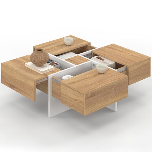 IDMarket - Table Basse carrée Talia 70 cm avec tiroirs Bois et Blanc