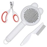 CHICGADGETS Kit de Cepillo para Perros y Gatos 3 en 1 – Cepillo Autolimpiante, Peine Fino y Cortauñas Seguro