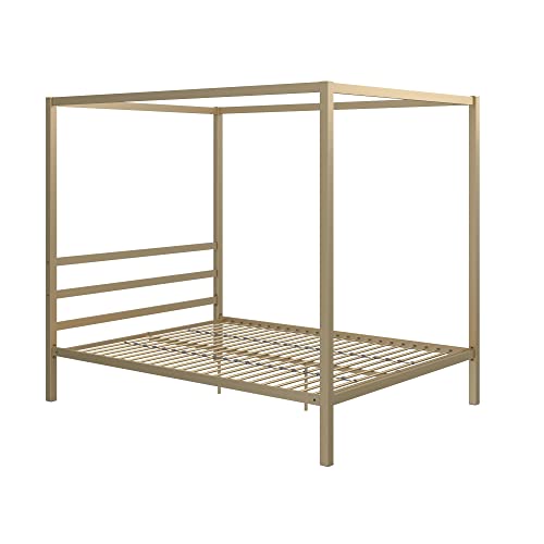 Dhp Modern Metal Canopy Platform Bed With Minimalist Headboard And Four Poster Design, Underbed Storage Space, No Box Spring Needed, Queen, Gold #TOP4