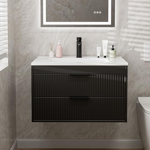 30 Inches Modern MDF Bathroom Vanity with Sink, Wall Mounted
