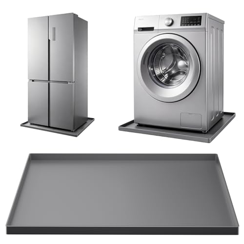 SKERTS Silicone Fridge & Washing Machine Mat 27x27x0.8 Non-Slip Spill-Proof Floor Protector with Raised Edges for Mini Fridge, Dishwasher, Pet Bowls, Dark Gray