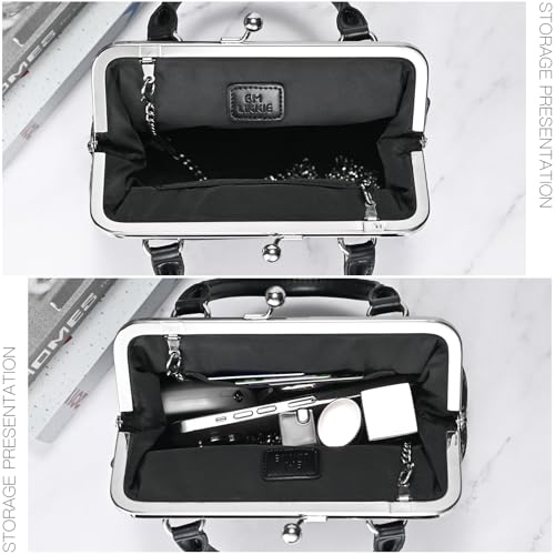 Image of GM LIKKIE Kiss Lock Purses and Handbags, Vintage PU Leather Clutch Purses for Women, Top Handle Evening Handbag