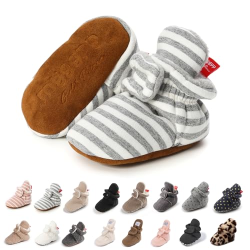 Image of KIDSUN Infant Baby Boy Girl Cozy Fleece Bootie Newborn Stay On Slipper Winter Warm Gripper Non-Slip Crib Shoes
