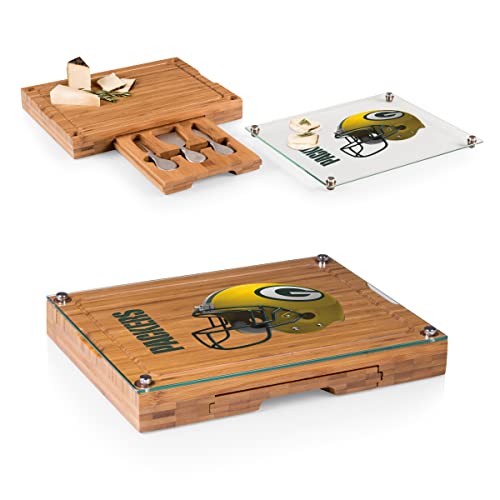 PICNIC TIME unisex & NFL Concerto Glass Top Cheese Cutting Board Tools Set, Bamboo, One Size US by PICNIC TIME - Used condition - US$23.14