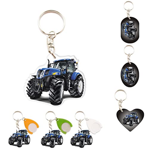 kdoartisanal, Porte-clés Personnalisé Tracteur New Holland, Porte clés Personnalisables, Photo, Texte, Prénom - Jeton caddie