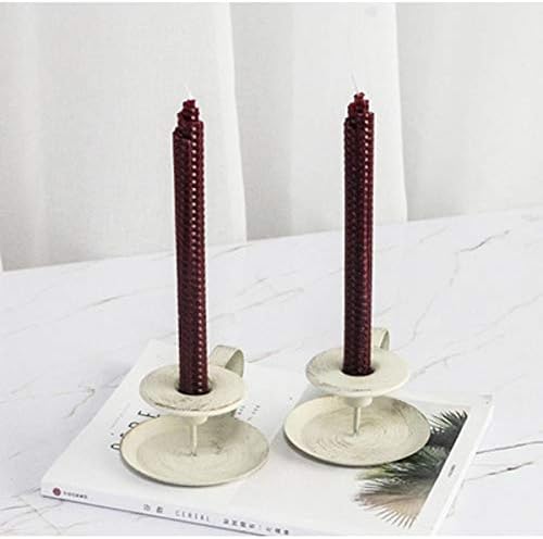 Cokritsm White Taper Candle stick Holders Matte Set of 2 Distressed Small Candle Holders for Dining Room Farmhouse Decoration Display, Dinner Candle Holder White Candle Sticks