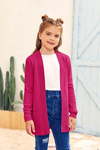Image of Girls Cardigan Kids Open Front Oversized Sweater with Pockets | Casual Cardigans, Soft Knit, Long Sleeve, Uniform Cardigan for Girls, 7-14 Years
