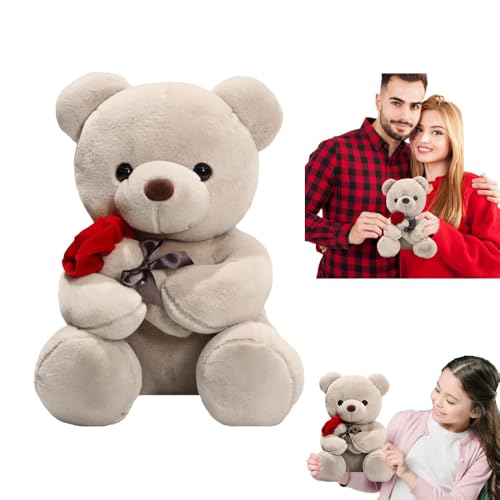 Oso de peluche, peluche de 23 cm con rosa, oso de peluche, oso de peluche, rosa de peluche, juguete de peluche para decorar la habitación, regalos para novia, niños, cumpleaños, día de San Valentín Oso de peluche, peluche de 23 cm con rosa, oso de peluche, oso de peluche, rosa de peluche, juguete de peluche para decorar la habitación, regalos para novia, niños, cumpleaños, día de San Valentín