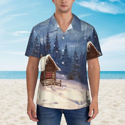 Men's Hawaiian Shirt Short Sleeve Button Down Shirts Cabin in The Woods Beach Shirt Lightweight Blouses2