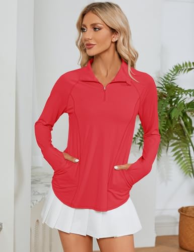 Image of LOMON Women Long Sleeve Shirts Sun Protection 1 /4 Zip Summer Quick Dry Hiking Shirts Quarter Zip Pullover for Women