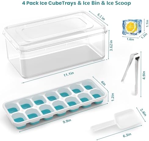Ice Cube Tray 4 Pack, GEWTYOD Silicone Ice Cube Trays for Freezer, 56-Ice Trays for Freezer, Stackable Flexible Silicone, BPA Free Stackable Ice Tray for Cocktail,Beer (Blue)