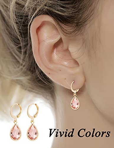 Tornito 6 Pairs Leverback Drop Dangle Earrings Set Multicolor Teardrop CZ Hoop Earrings for Women