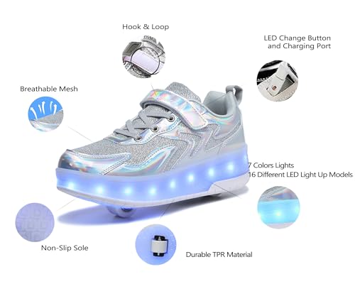 LED Roller Skate Shoes for Kids Boys Girls Light Up Roller Sneakers with Detachable Wheels Rechargeable Flashing Wheeled Shoes3