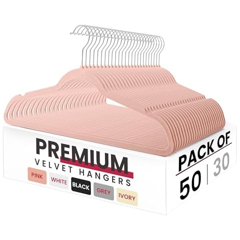 LDC LUX DECOR COLLECTION Pink Velvet Hangers 50 Pack - Premium Non Slip Clothes Felt Hanger for Coat, Pants, Suits, Shirts - Heavy Duty Space Saving 360 Rotatable Hook Hangars - Pink Cover