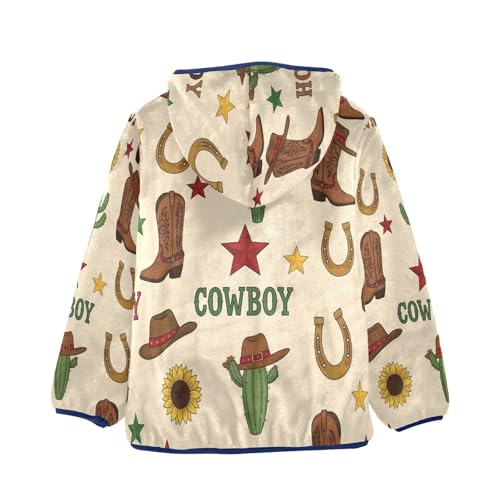 Cowboy Theme Pattern Design Toddler Fleece Jacket Girl Boys Hooded Fleece Jacket Coat Warm Outwear Zip-up 3-10T2