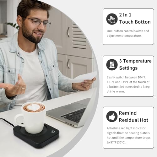 Image of Coffee Mug Warmer, Smart Cup Warmer for Desk, 3 Temperature Control & Auto Shut Off, Electric Cup Warmer for Heating Milk,Tea,Beverage,Candle (Black-No Mug)