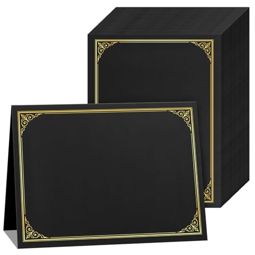 SUNEE Black Certificate Holders, 60 Pack, Gold Foil Border (Letter 8.5x11)