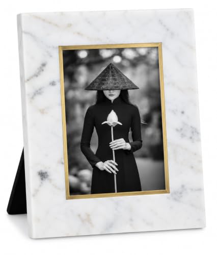 Cruiser’s Caché | White Marble and Brass Photo Frame | 5x7 Brass Trim